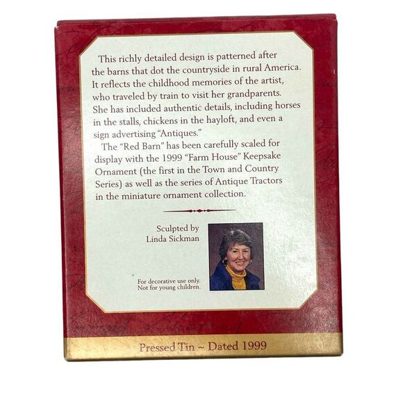 1999 Red Barn Pressed Tin Hallmark Keepsake Ornament - Picture 3 of 6